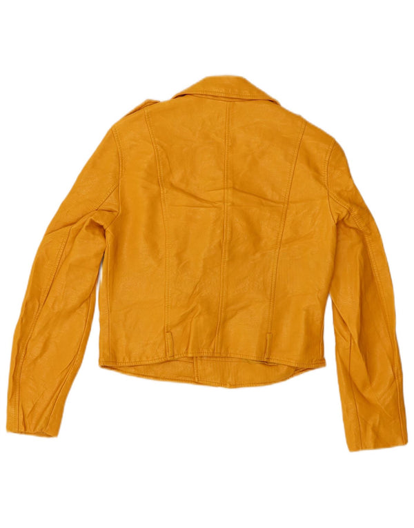 Zara Womens Crop Biker-jakke i imiteret læder UK 10 Lille gul viskose