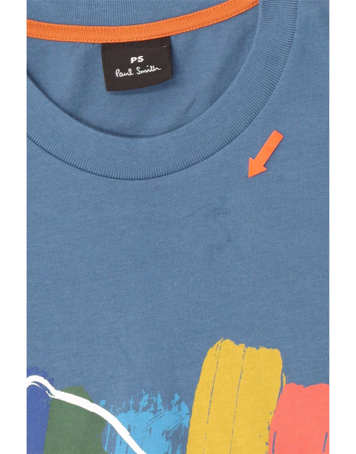 Paul Smith Herre Grafisk T-Shirt Top Stor Blå Bomuld