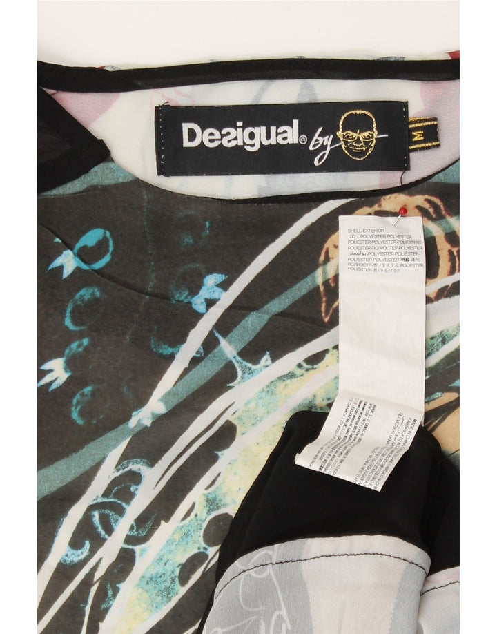 Desigual Dame Se Through Grafisk T-Shirt Top UK 14 Medium Flerfarvet