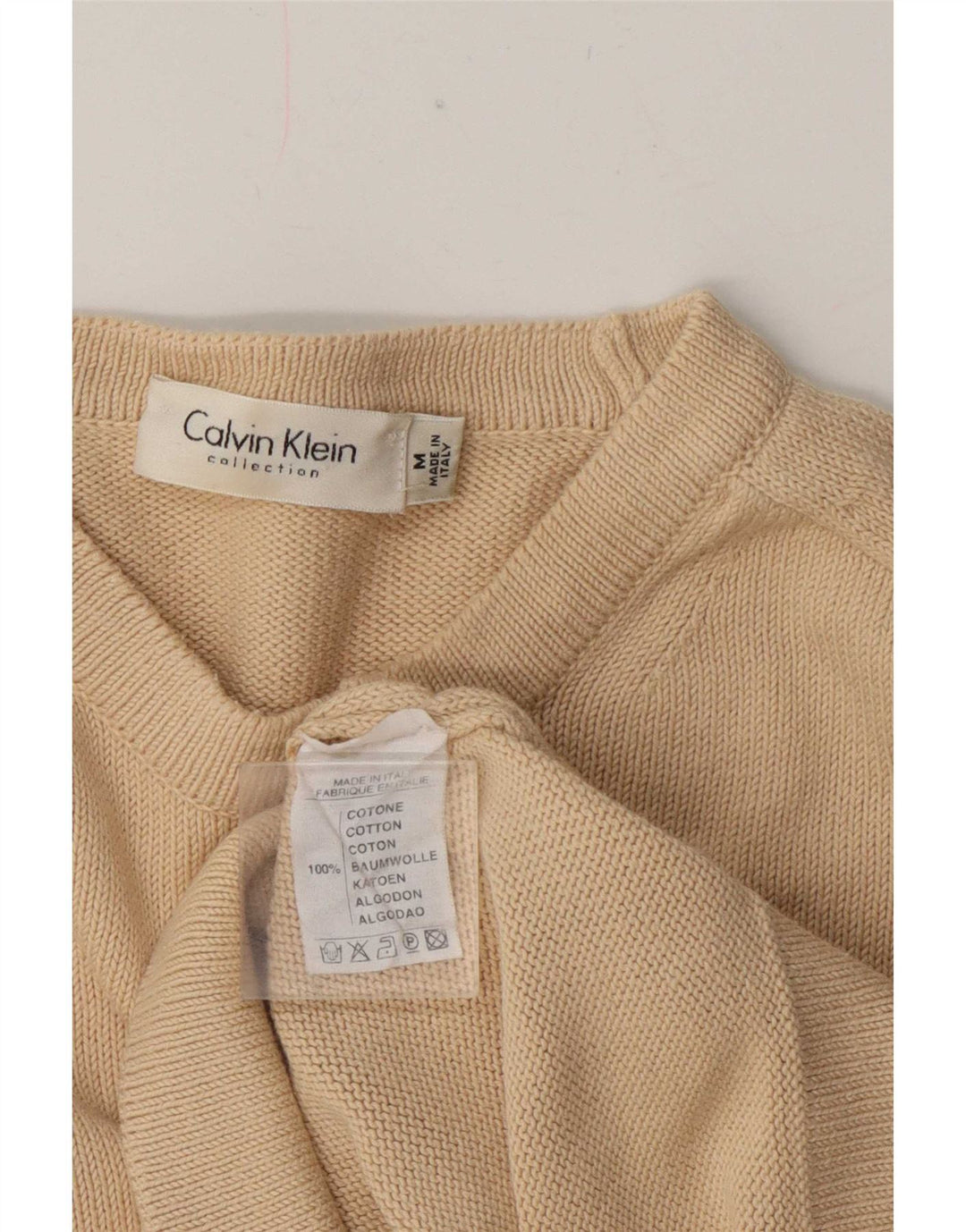 Calvin Klein Dame Regular Fit Crew Neck Jumper Sweater UK 12 Medium Beige