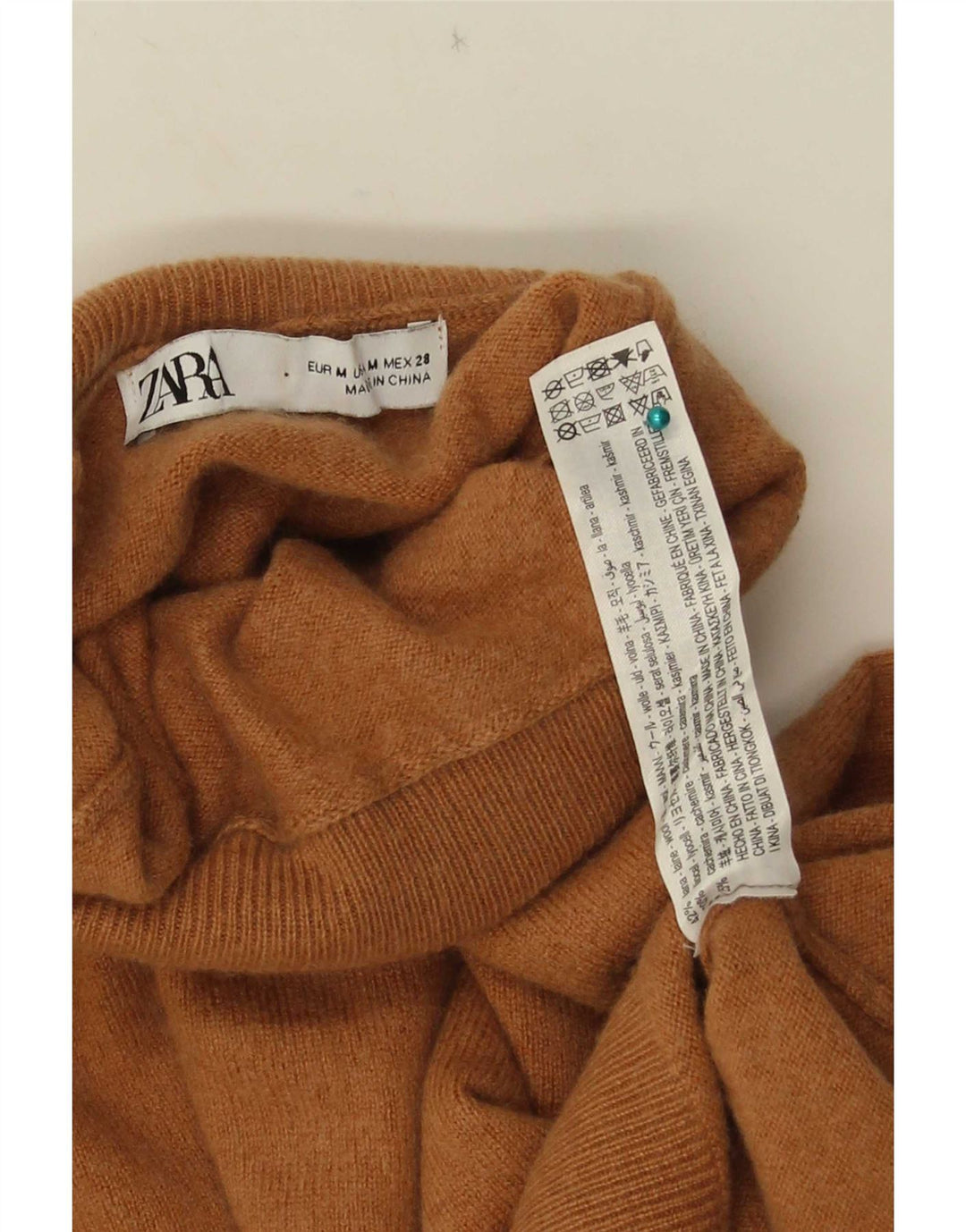 Zara Dame Rullehals Sweater UK 12 Medium Brun Uld