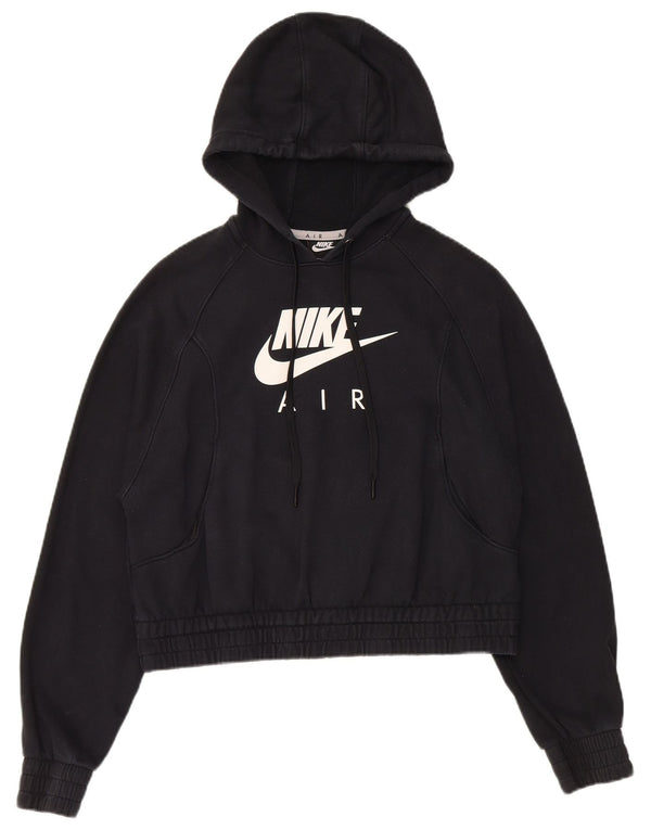 Nike Dame løs Grafisk Crop Hoodie Jumper UK 10 Small Black Bomuld