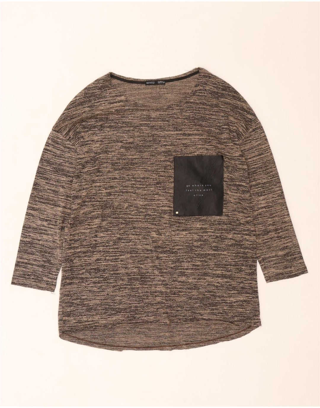 Zara Dame Top 3/4 ærme UK 12 Medium Brun Flecked