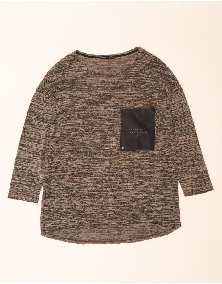 Zara Dame Top 3/4 ærme UK 12 Medium Brun Flecked