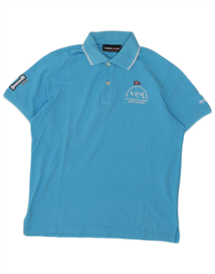 Murphy & Nye Herre grafisk poloshirt Stor blå bomuld