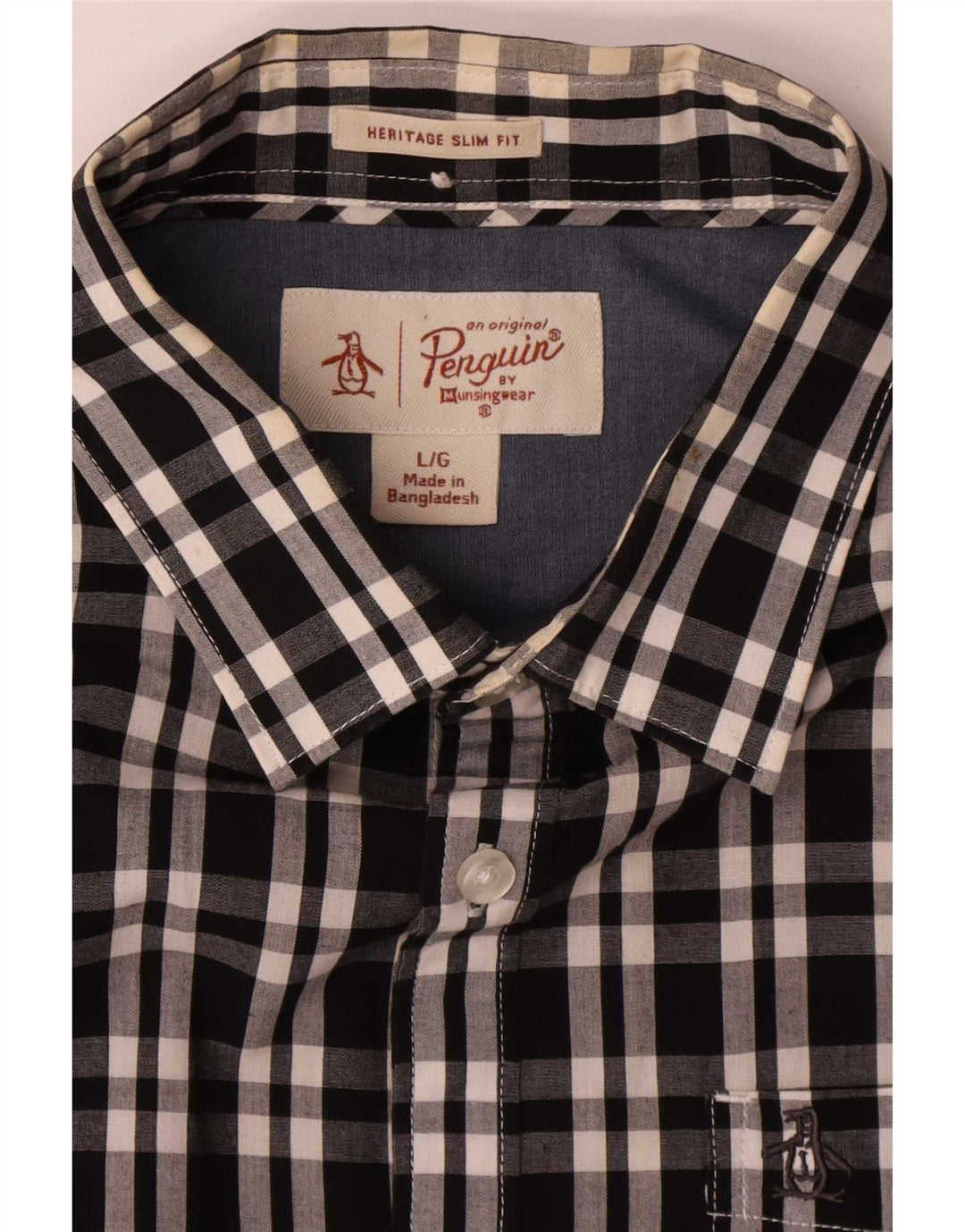 Penguin Heritage Slim Fit Skjorte Stor sort ternet bomuld