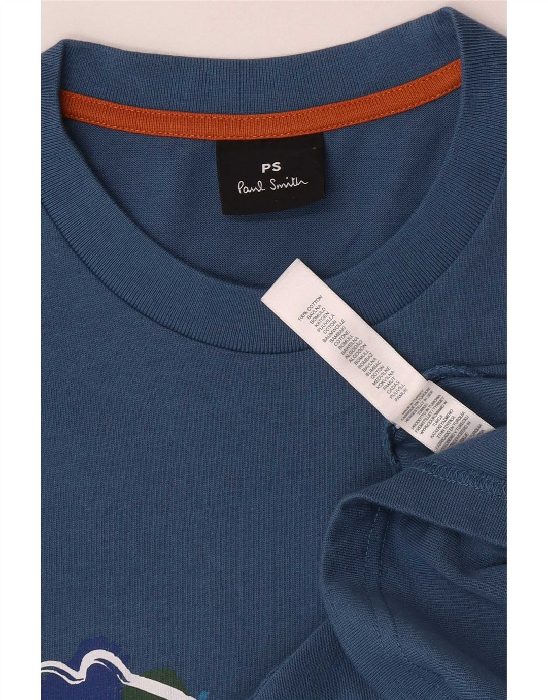 Paul Smith Herre Grafisk T-Shirt Top Stor Blå Bomuld