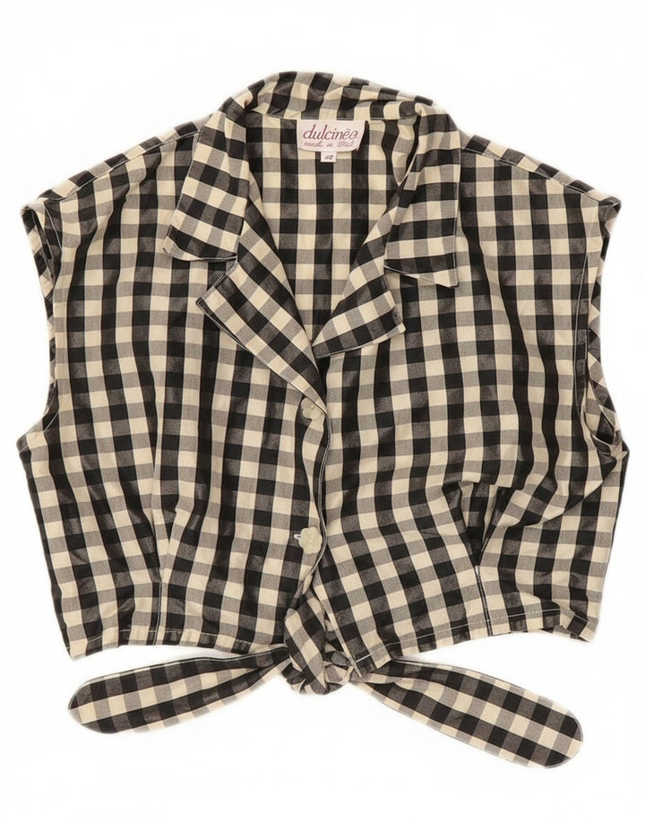 Vintage Womens Crop ærmeløs skjorte bluse IT 42 Medium Black Gingham