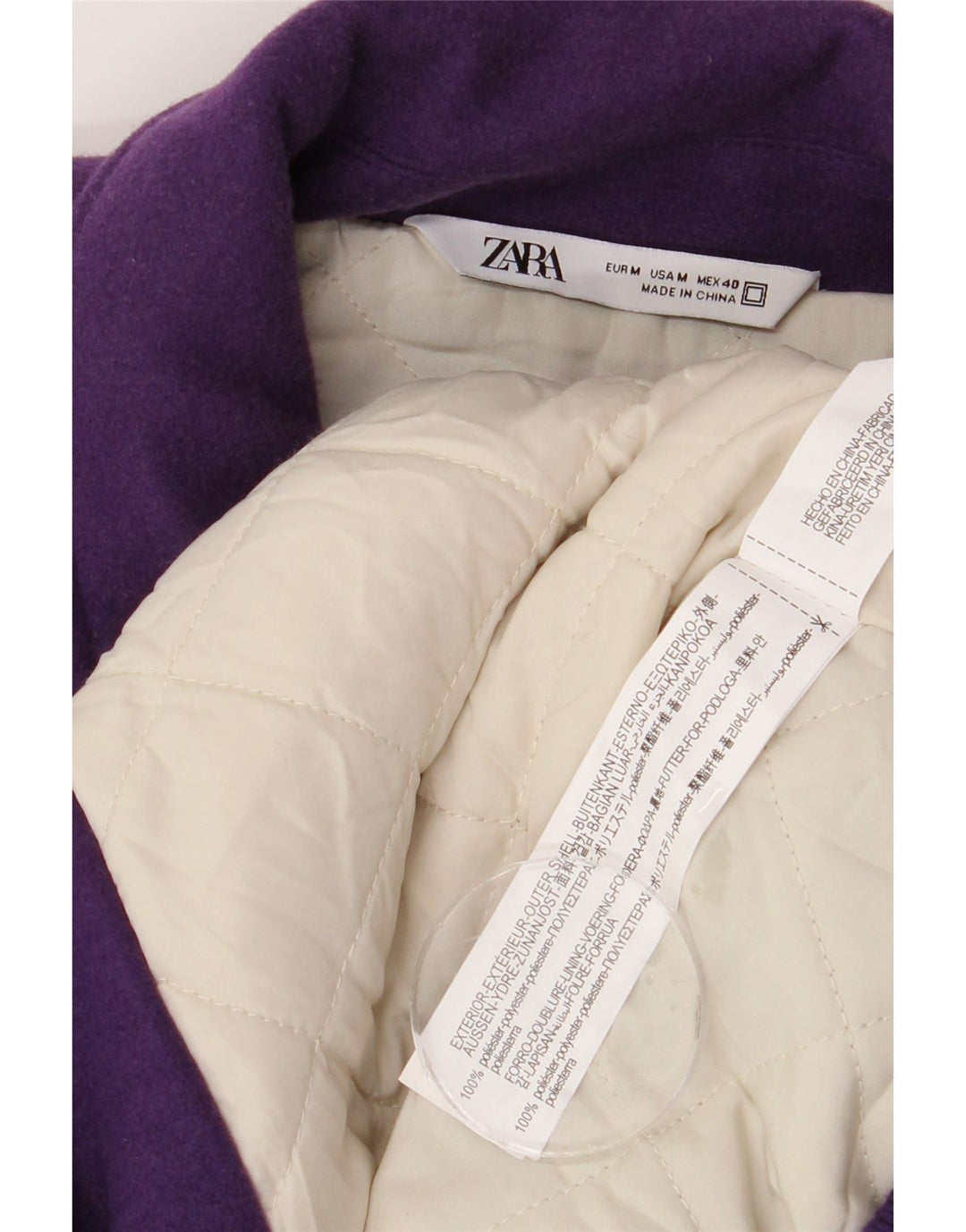 ZARA Grafisk Varsity-jakke til mænd UK 38 Medium Lilla Colourblock Polyester