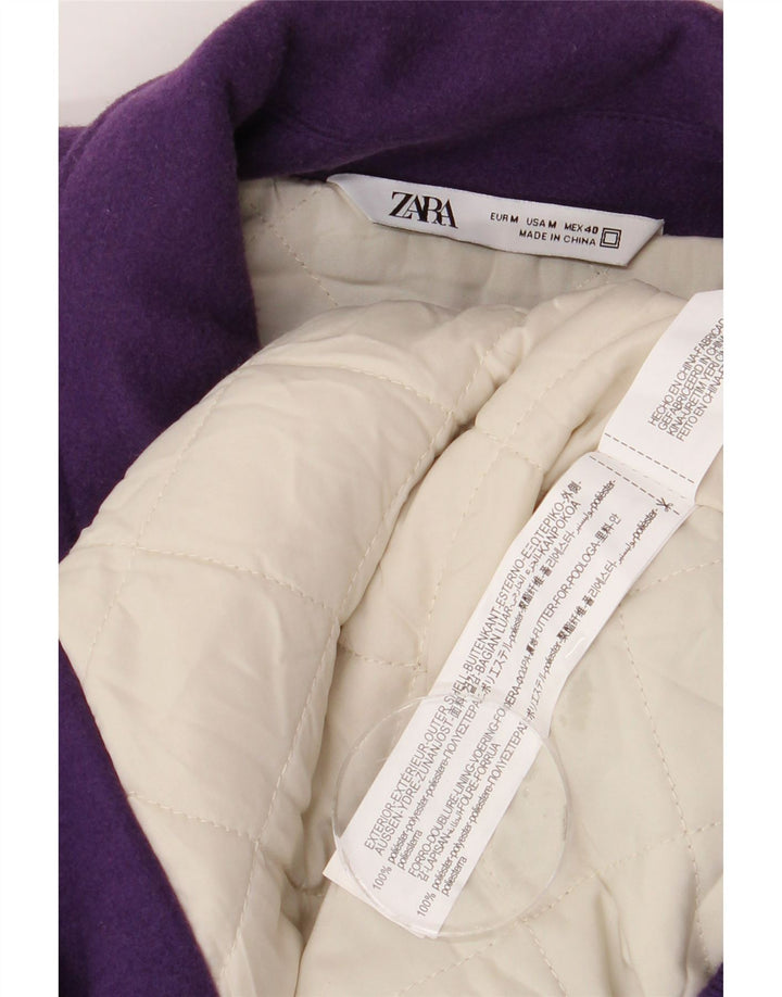 ZARA Grafisk Varsity-jakke til mænd UK 38 Medium Lilla Colourblock Polyester