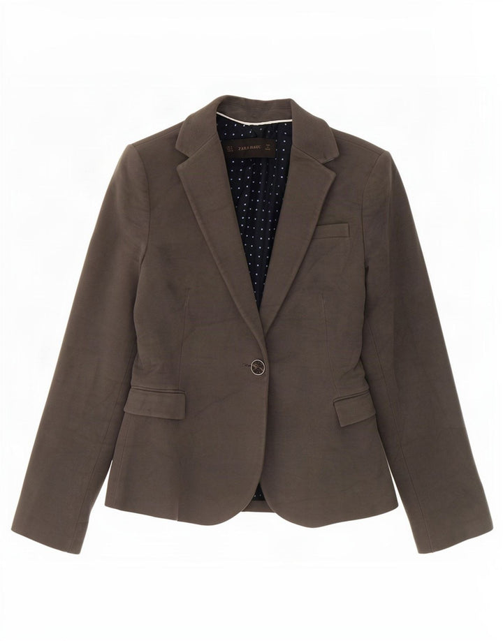 Zara Dame 1 Knap Blazer Jacket UK 10 Lille Grå Bomuld