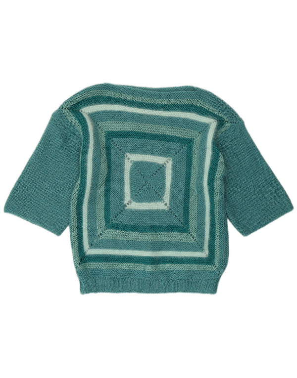 Vintage Dame Boat Neck Jumper Sweater UK 14 Medium Green Geometric