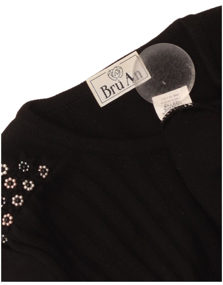 Vintage dame cardigan sweater UK 14 Medium Black Virgin Wool