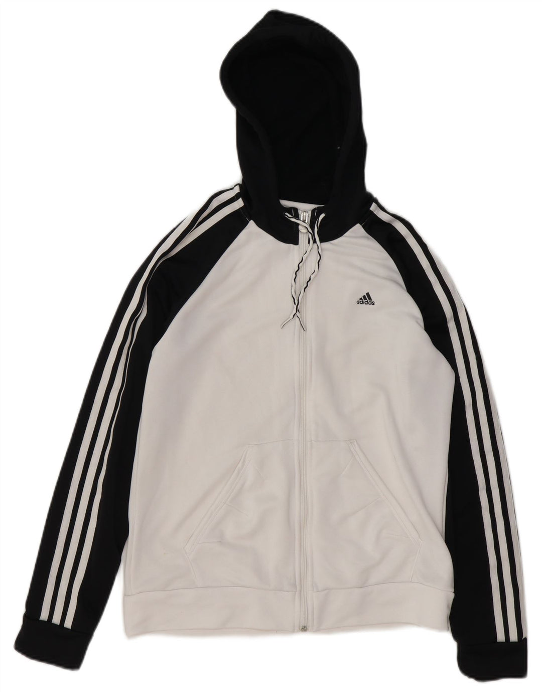 ADIDAS hættetrøje med lynlås til kvinder UK 16 Large White Colourblock Polyester