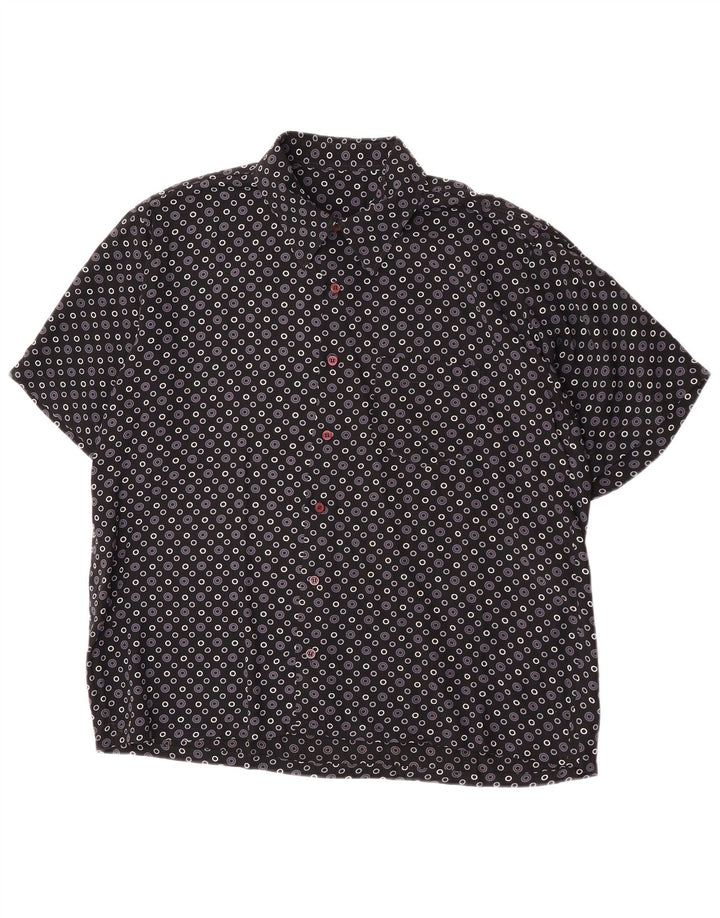 Vintage Kortærmet Herreskjorte Medium Sort Geometrisk