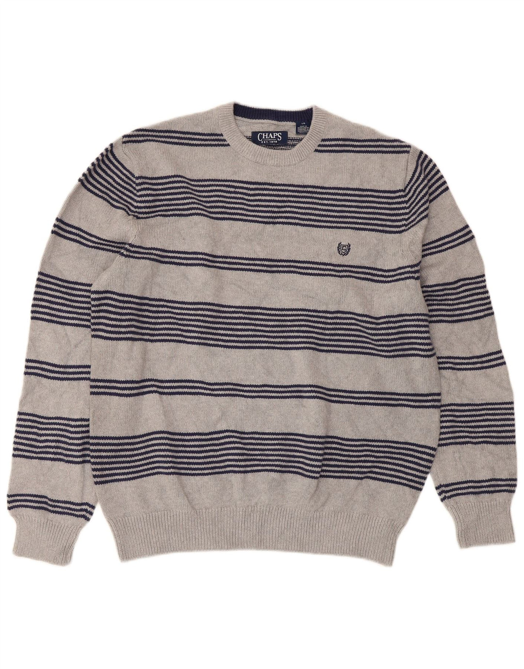 Chaps Herre Regular Fit Crew Neck Jumper Sweater Stor grå stribet bomuld