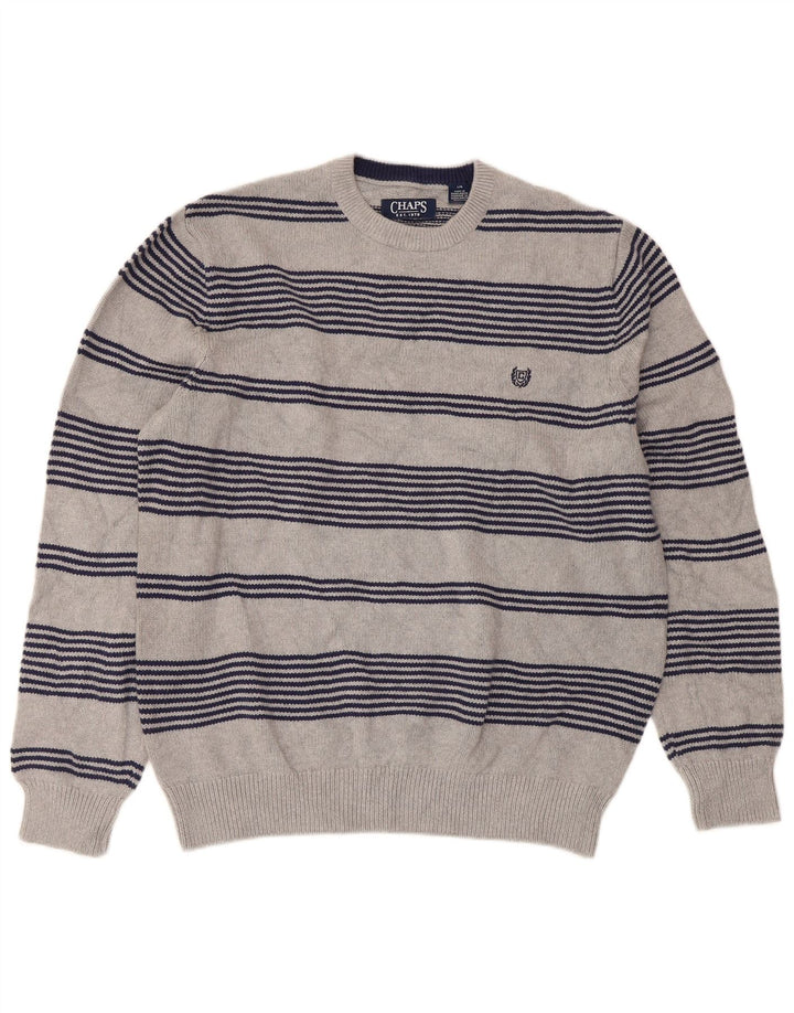 Chaps Herre Regular Fit Crew Neck Jumper Sweater Stor grå stribet bomuld