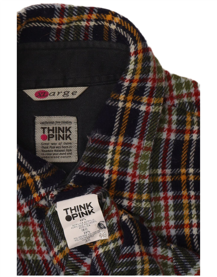 Tænk Pink Herre Overshirt Flanell Shirt XL Navy Blue Ternet akryl