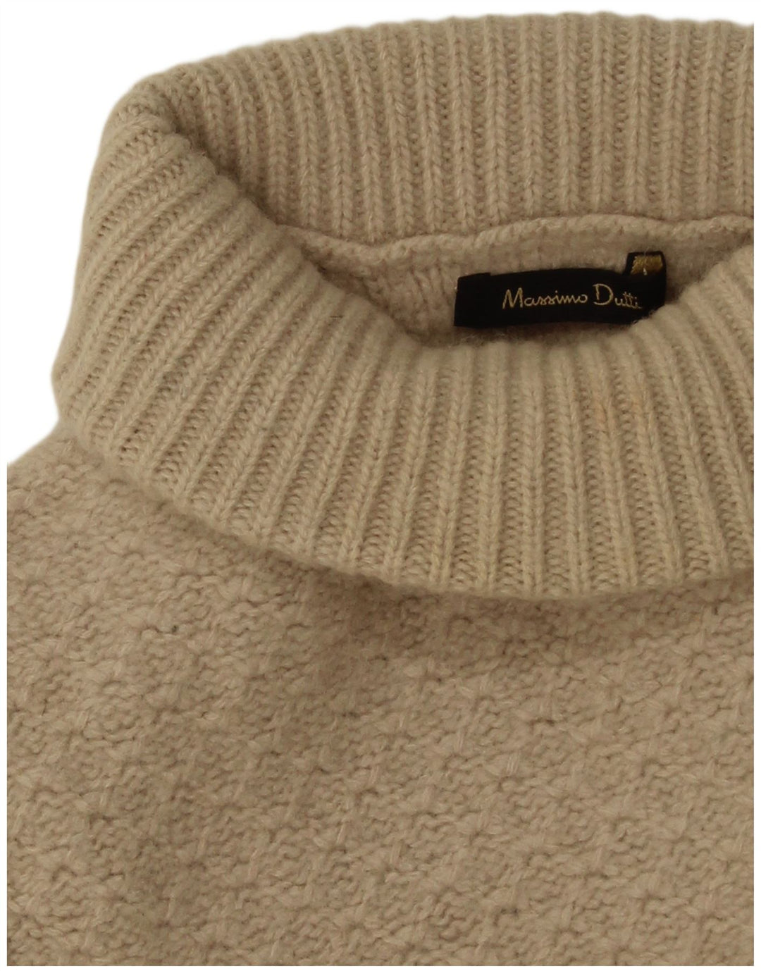 Massimo Dutti Dame Roll Neck Jumper Sweater UK 14 Stor Beige Geometrisk