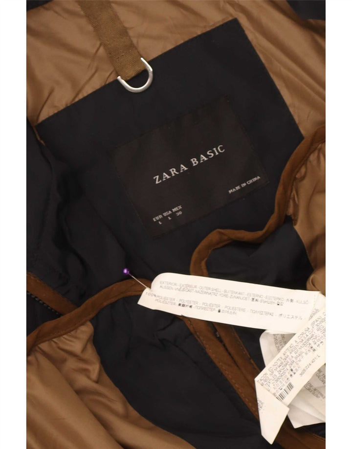 Zara Quiltet jakke til kvinder UK 14 Stor marineblå polyester