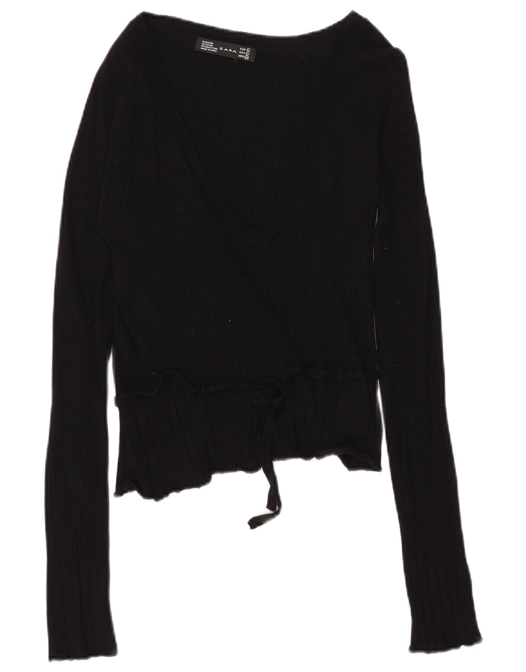 Zara Dame Top Langærmet UK 14 Large Black Rayon