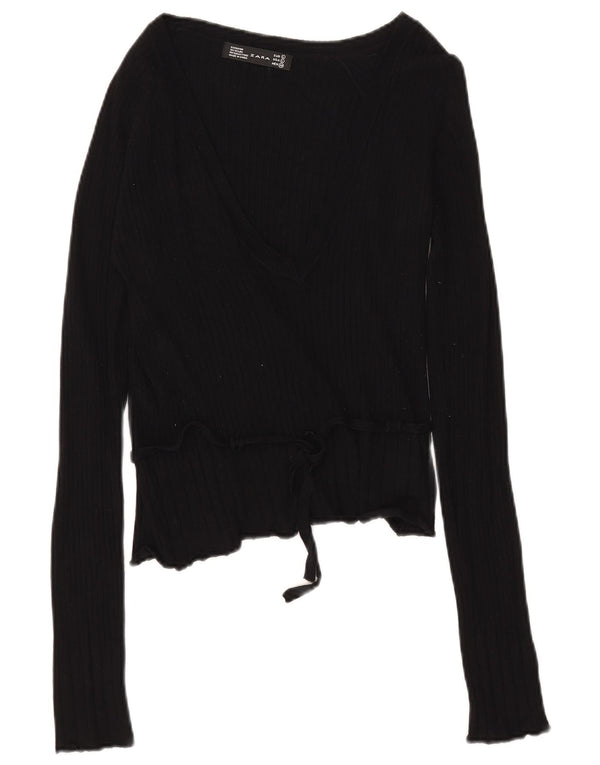 Zara Dame Top Langærmet UK 14 Large Black Rayon