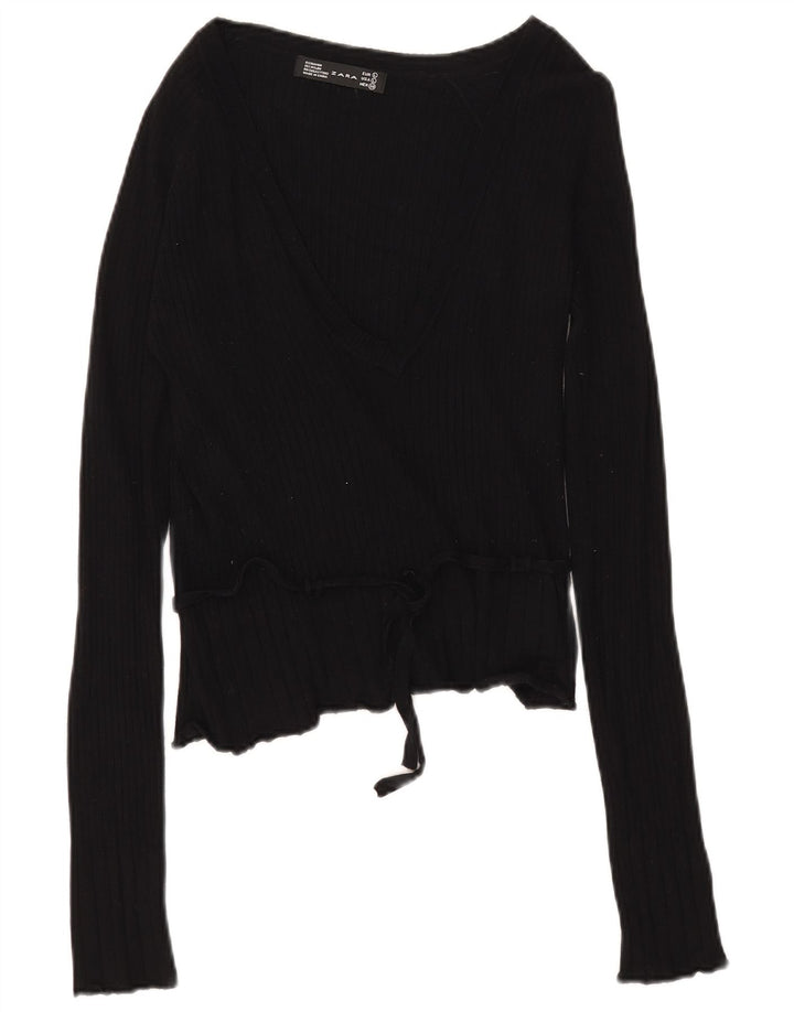 Zara Dame Top Langærmet UK 14 Large Black Rayon