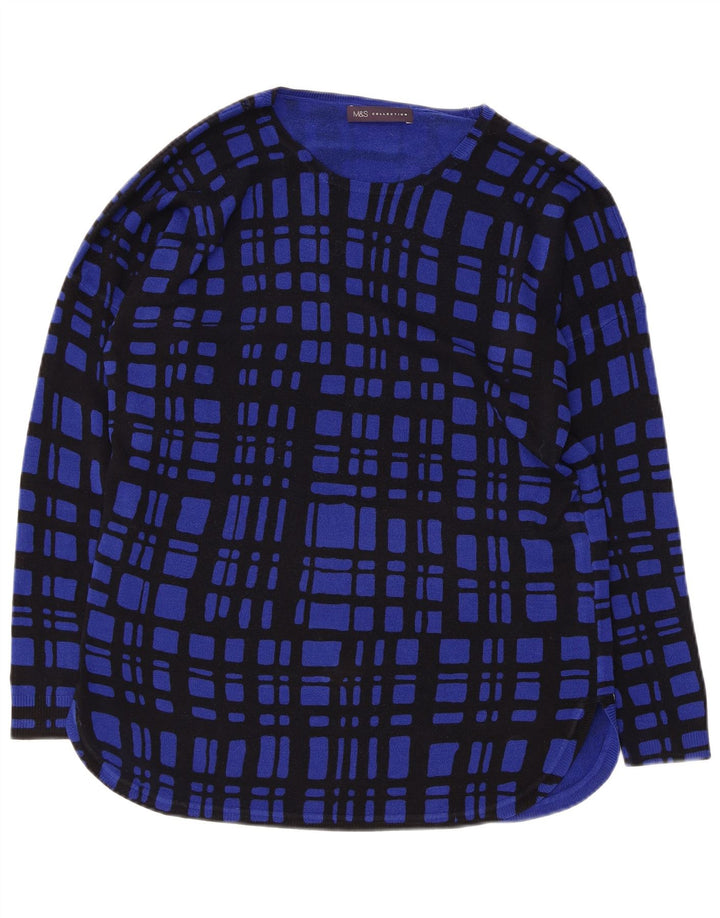 MARKS & SPENCER Dame Boat Neck Jumper Sweater UK 12 Medium Blue Check