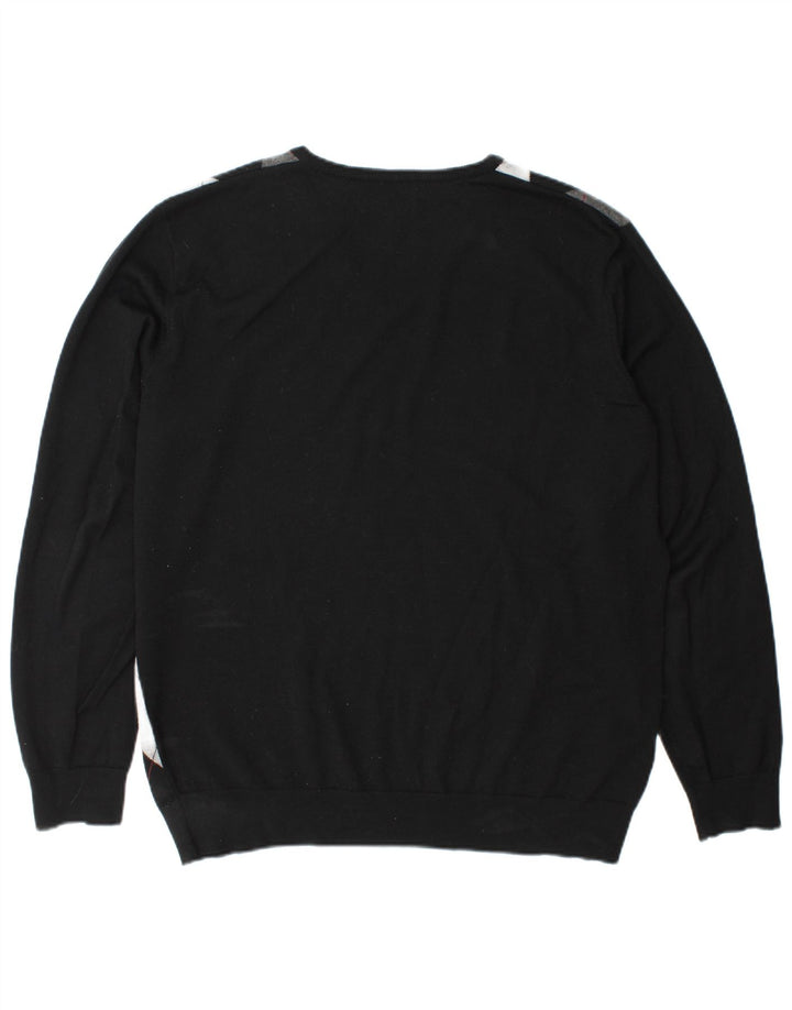Fred Perry Herre V-hals sweater XL Sort Argyle/Diamond Wool