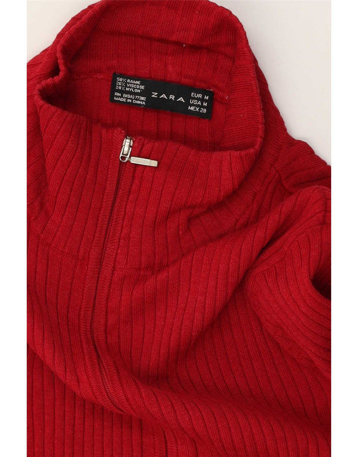 Zara Dame Cardigan Sweater UK 12 Medium Red Ramie