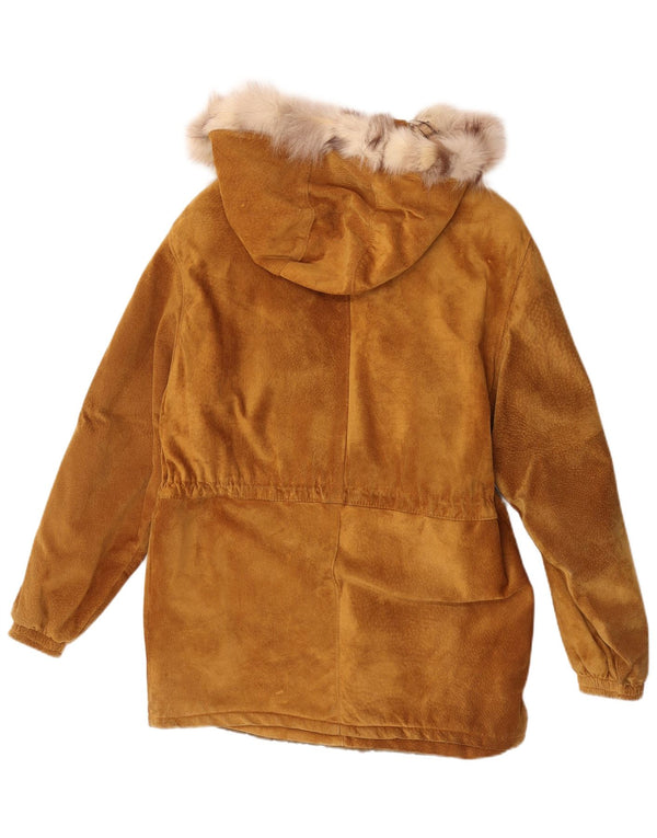 Vintage dame hætte ruskind parkajakke IT 44 medium brun læder vinter