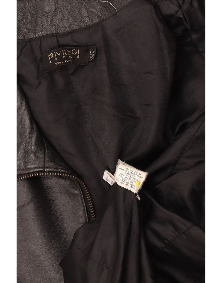 Privilegi Dame Læder Crop Bomber Jacket IT 44 Medium Sort Læder