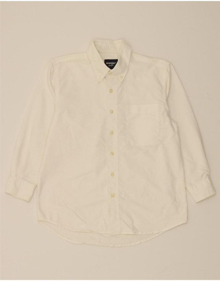 WRANGLER Boys Shirt 15-16 Years Medium White Polyester Vintage Wrangler and Second-Hand Wrangler from Messina Hembry 