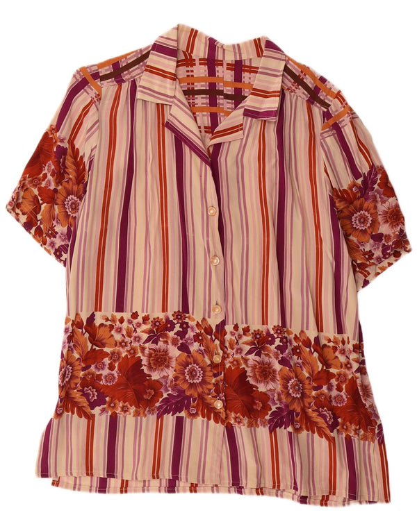 Vintage kortærmet skjorte til kvinder UK 18 XL flerfarvet blomster