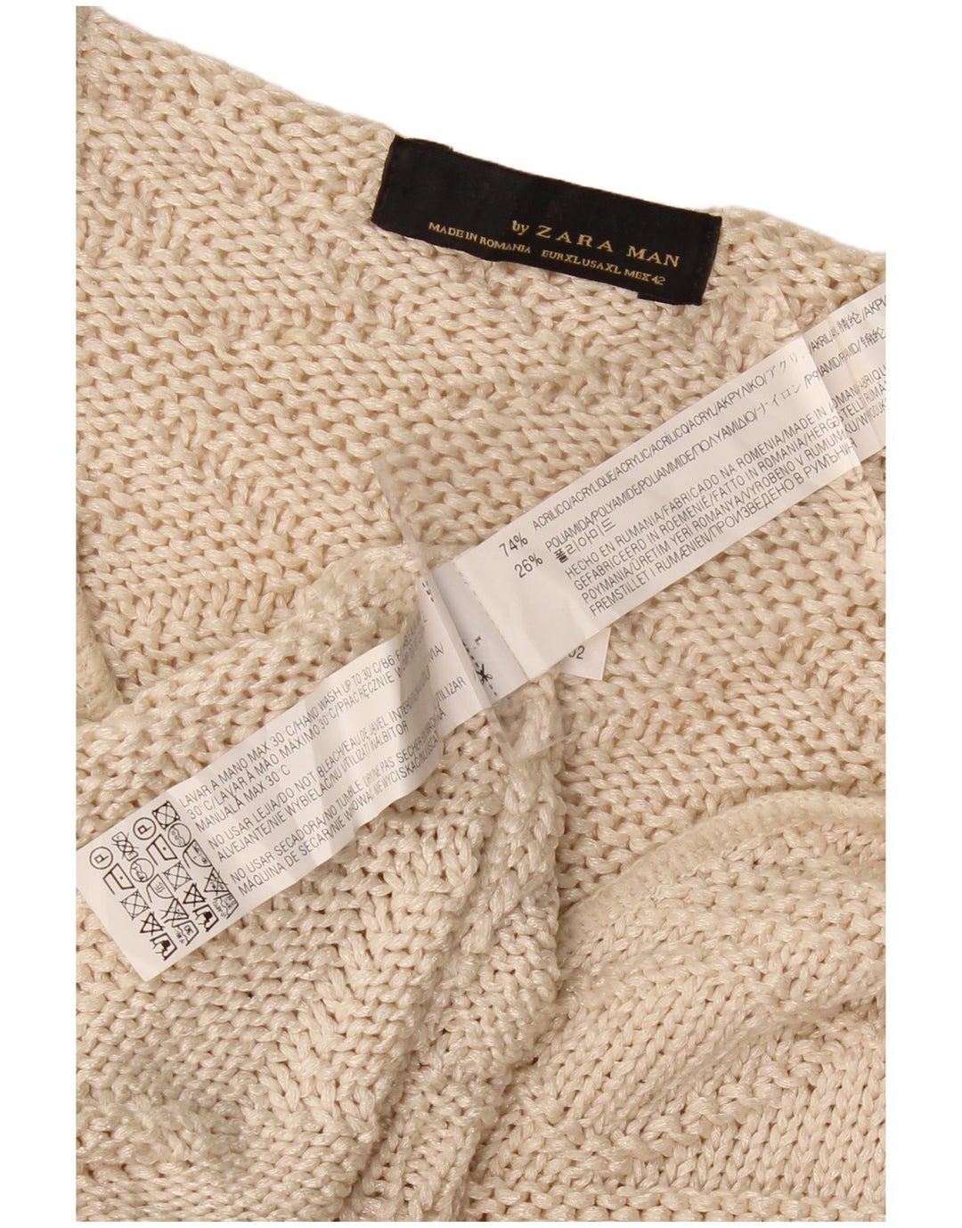Zara Herre V-hals sweater XL Beige Akryl
