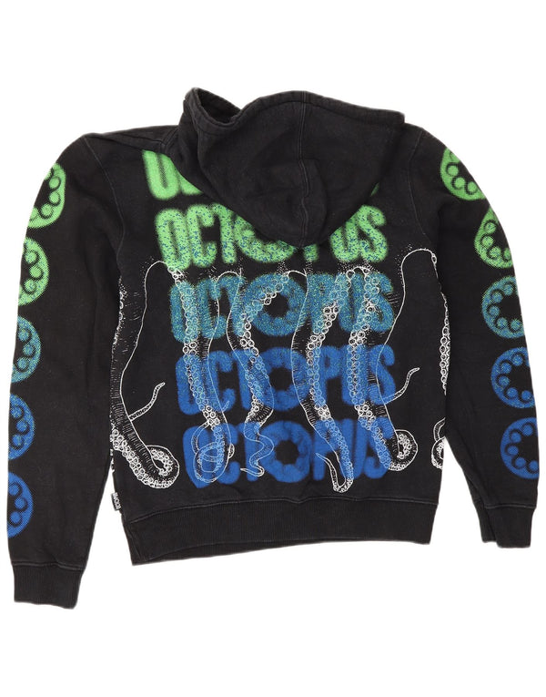 Octopus Dame Grafisk Oversized Hoodie Jumper UK 6 XS Sort Bomuld