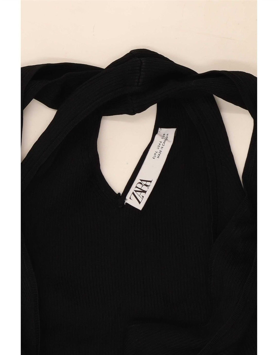 Zara Womens Crop Halter Top UK 14 Large Black