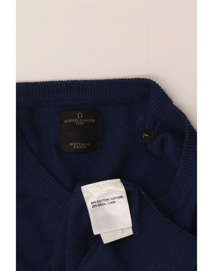 Vintage Herre rund hals sweater stor blå bomuld