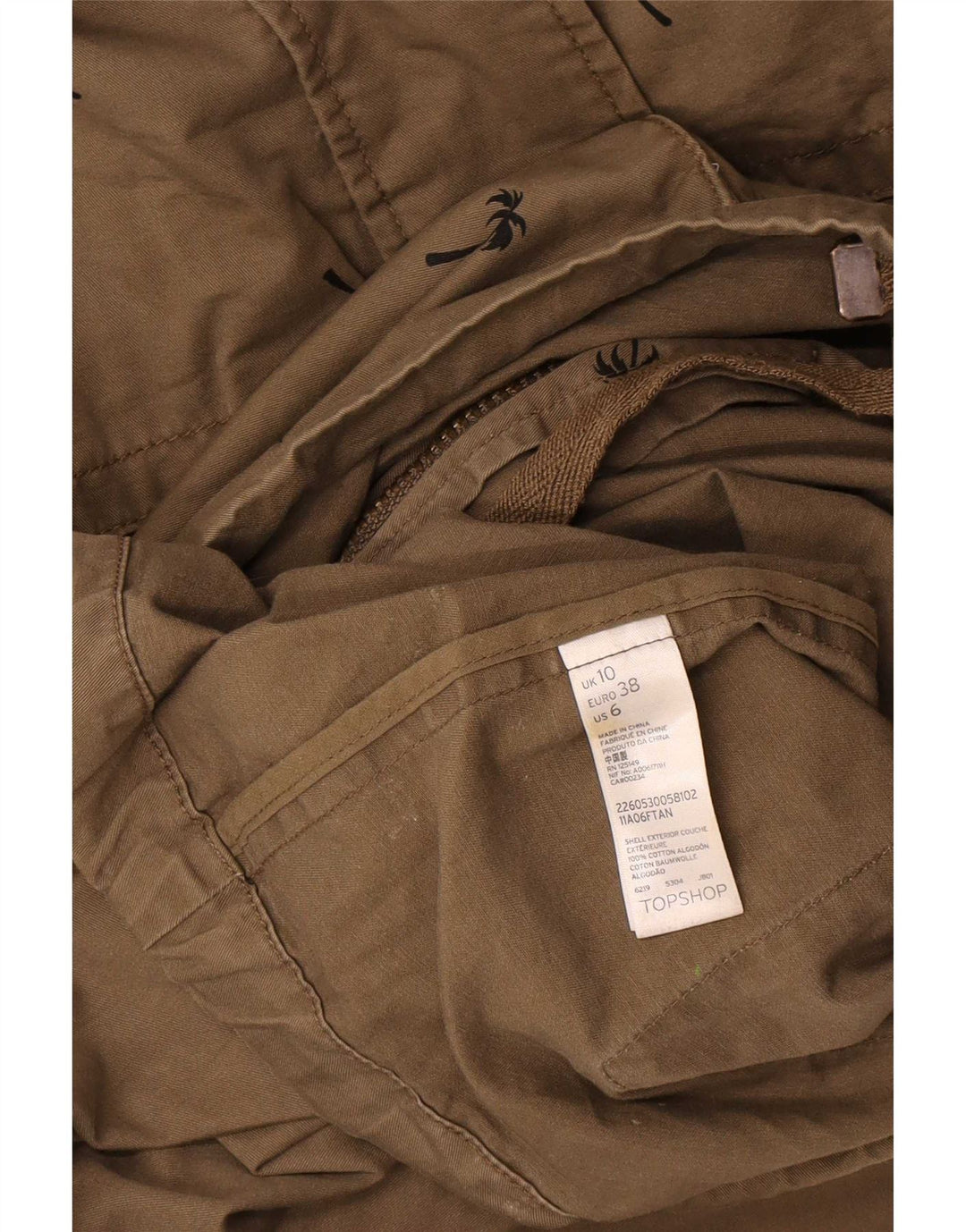 Topshop Kvinder Oversized Abstrakt Mønster Utility Jacket UK 10 Small Khaki