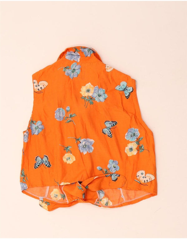 Vintage Womens Crop ærmeløs skjortebluse IT 38 XS Orange Floral