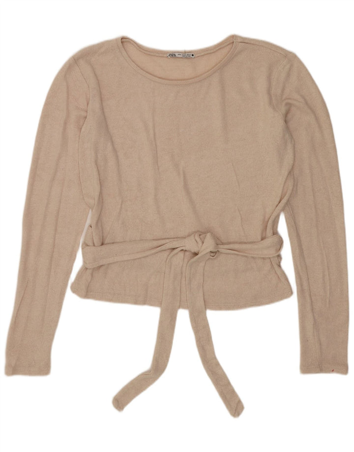 Zara Womens Crop Top Langærmet UK 14 Medium Beige