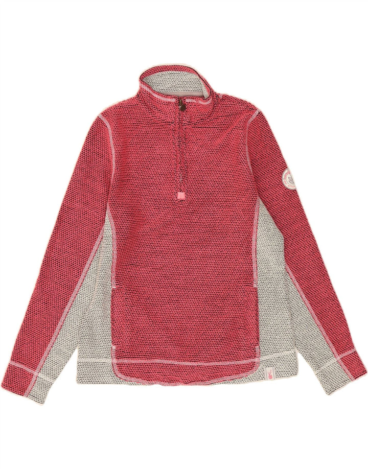 WEIRD FISH Womens Zip Neck Sweatshirt Jumper UK 12 Medium Pink Colourblock Vintage Weird Fish and Second-Hand Weird Fish from Messina Hembry 