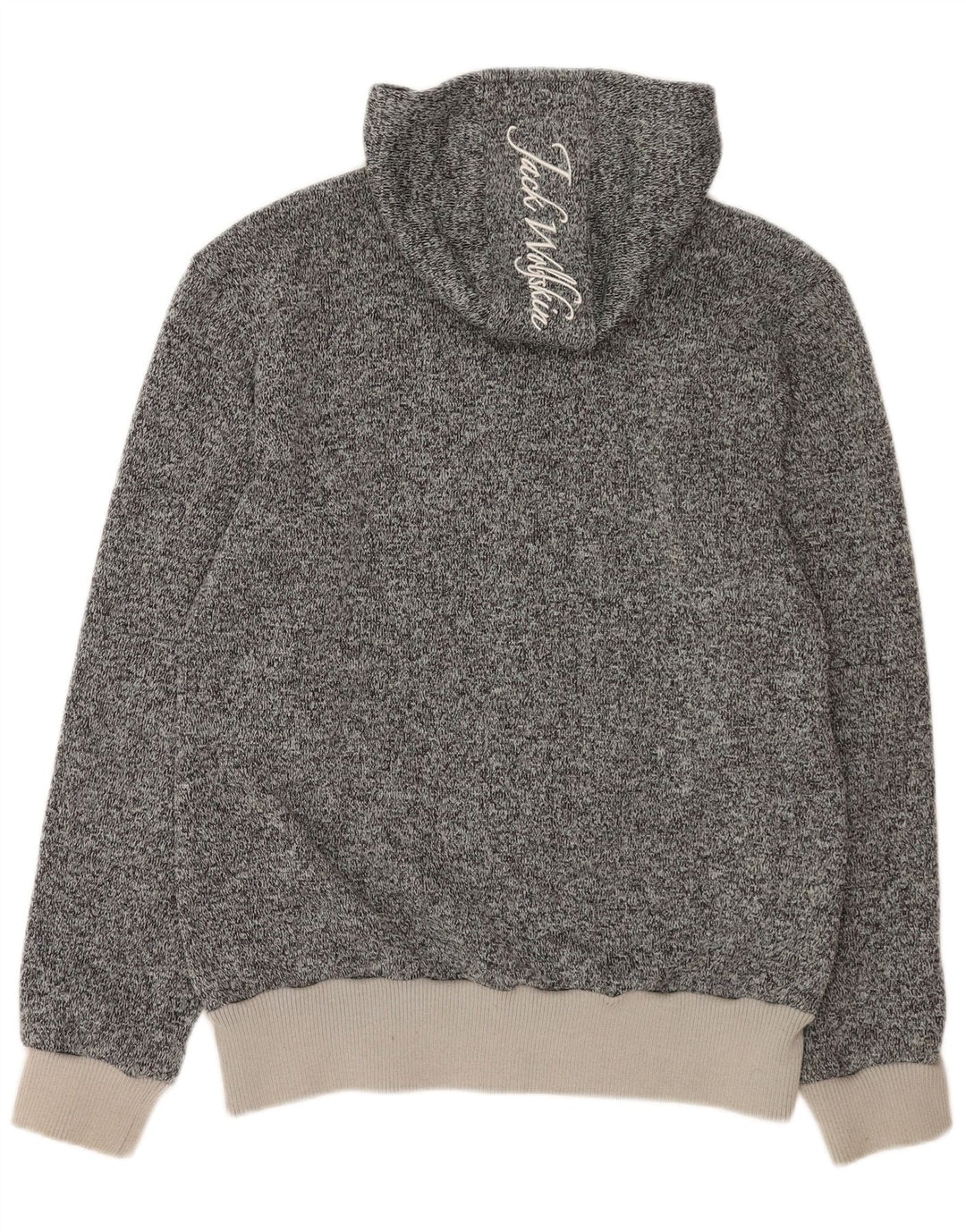 Jack Wolfskin Herre grafisk hættetrøje med lynlås, stor grå flækket polyester