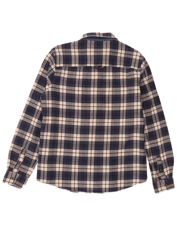 Crew Clothing Mens Flannel Shirt Large Navy Blue Check Cotton