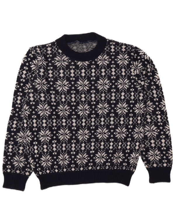 Vintage Herre rund hals sweater stor marineblå Fair Isle