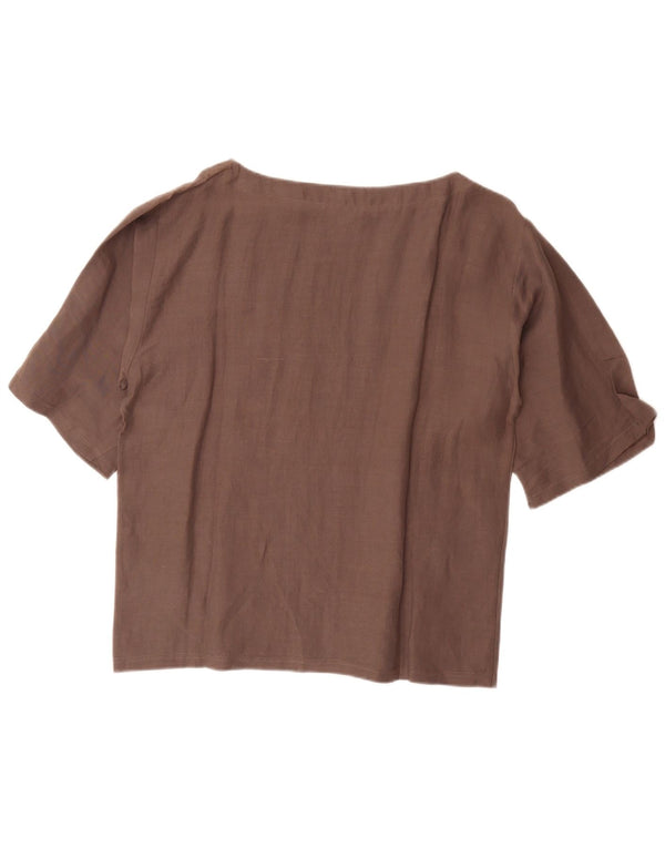 Vintage Womens Graphic Blouse Top UK 16 Large Brown