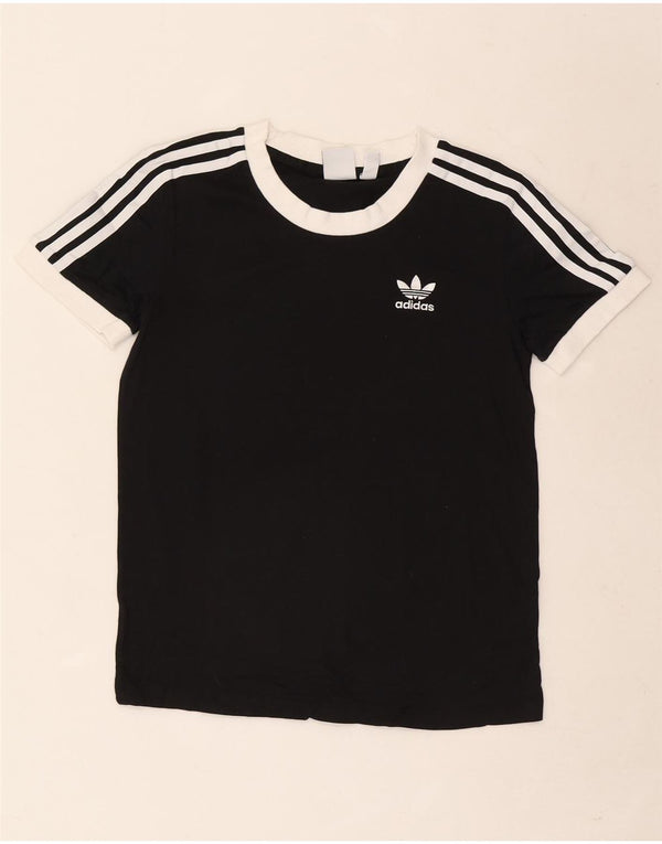 Adidas Dame T-Shirt Top UK 6 XS Sort Colourblock Bomuld