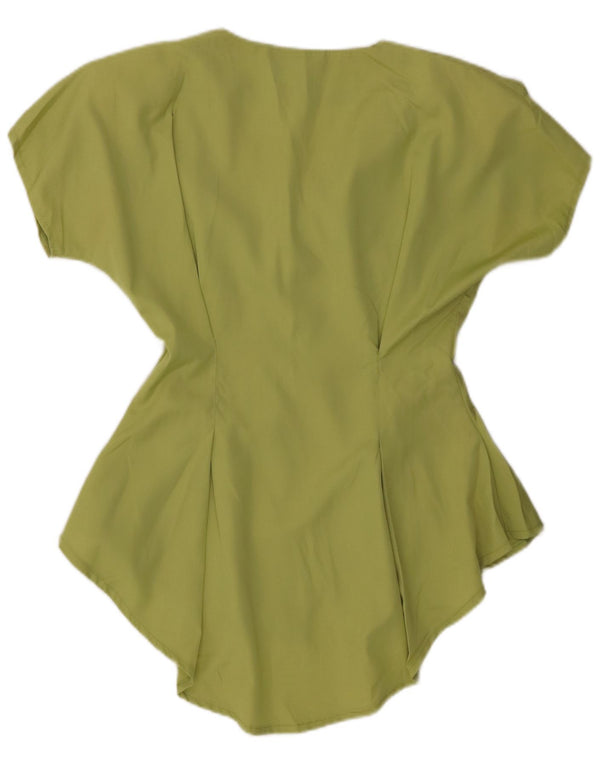 Vintage kortærmet skjortebluse til kvinder UK 10 Lille grøn viskose