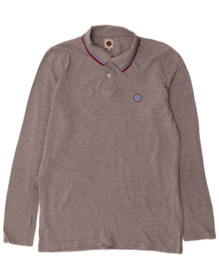 Pretty Green Langærmet Herre Polo Shirt Medium Grey Bomuld