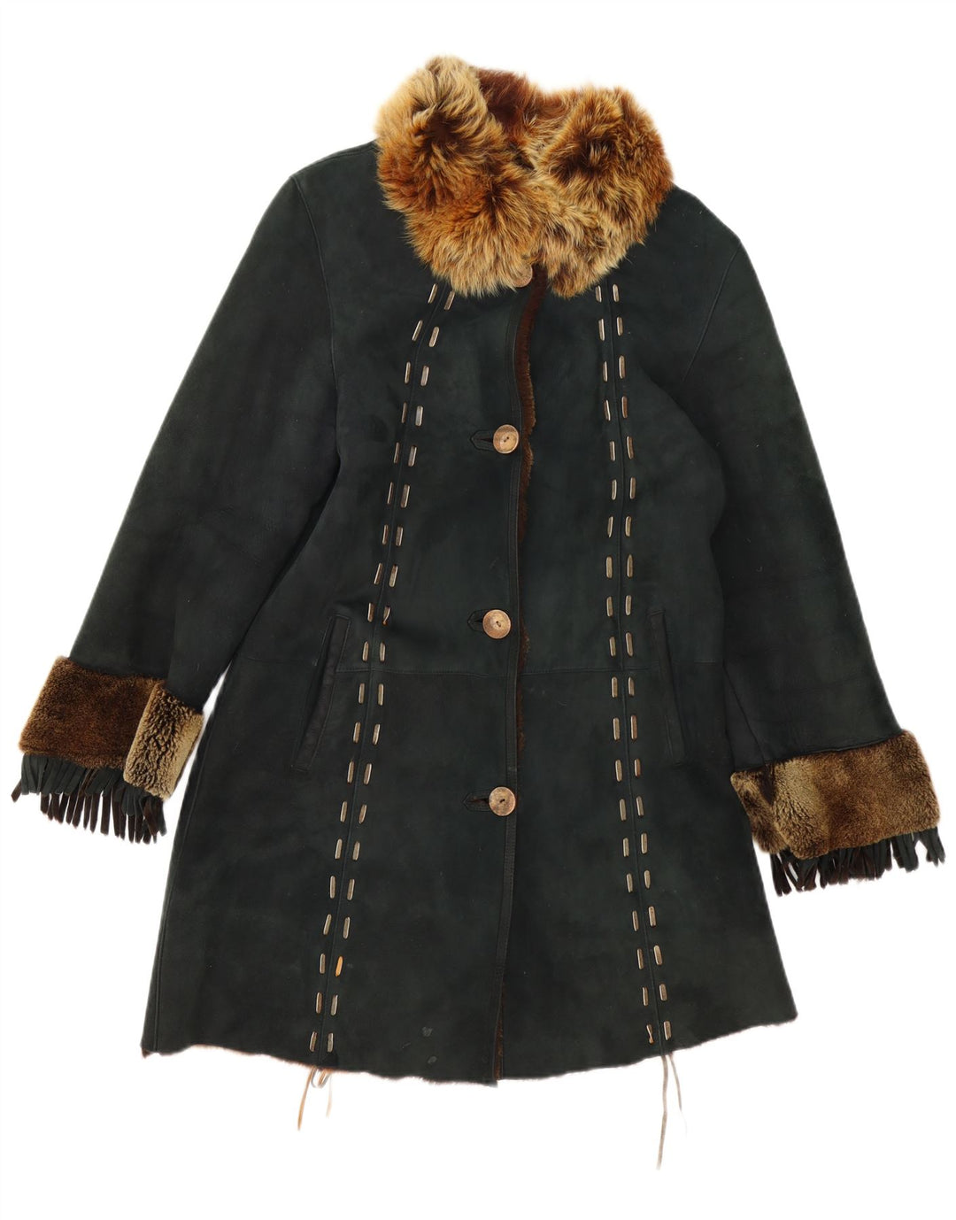 Vintage Dame Shearling Coat UK 12 Medium Green